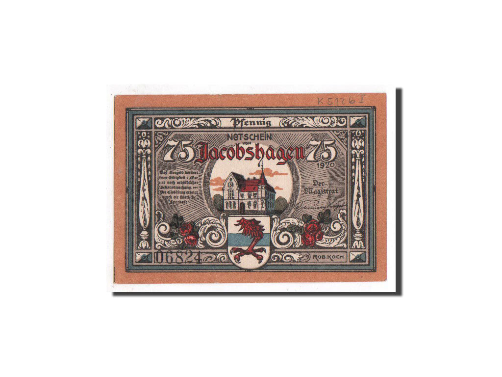 Biljet, Duitsland, Jacobshagen, 75 Pfennig, ange, 1920, Undated, NIEUW