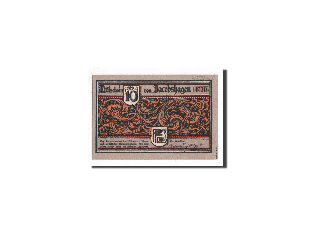 Banknote, Germany, Jacobshagen, 10 Pfennig, ange, 1920, Undated, UNC(65-70)