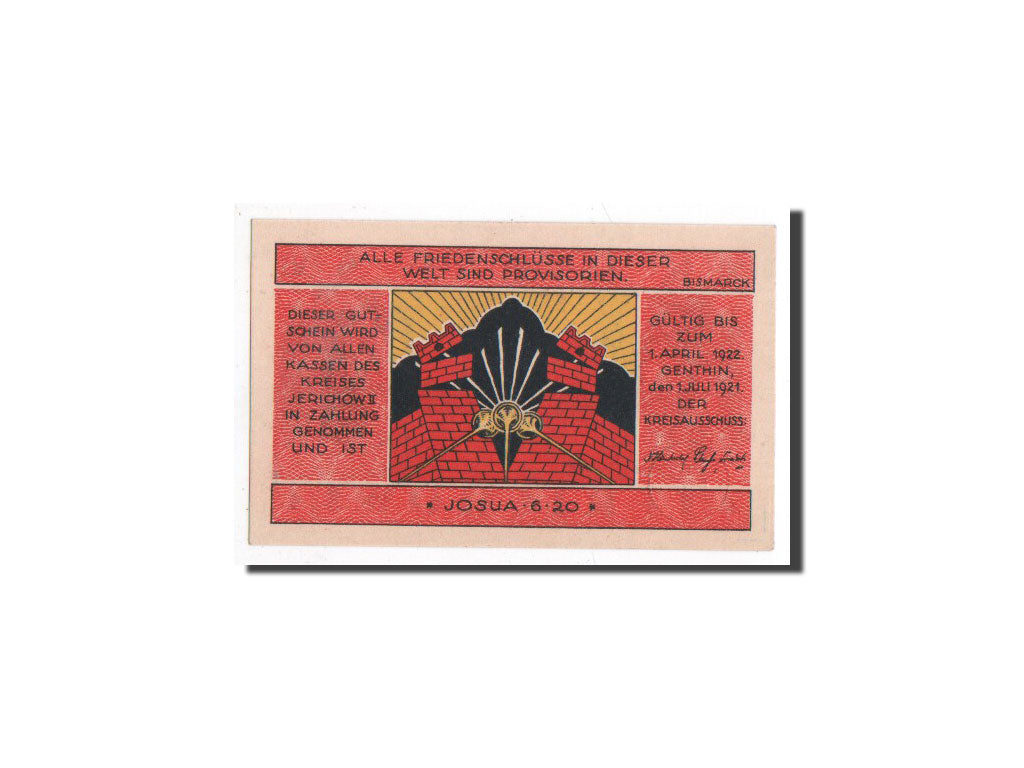 Banknote, Germany, Jerichow, 50 Pfennig, paysage, 1921, 1921-07-01, UNC(65-70)