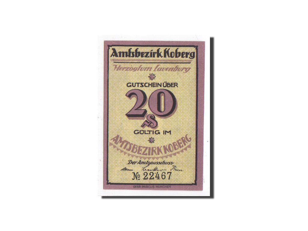 Banknote, Germany, Koberg, 20 Pfennig, paysage, O.D, Undated, UNC(65-70)