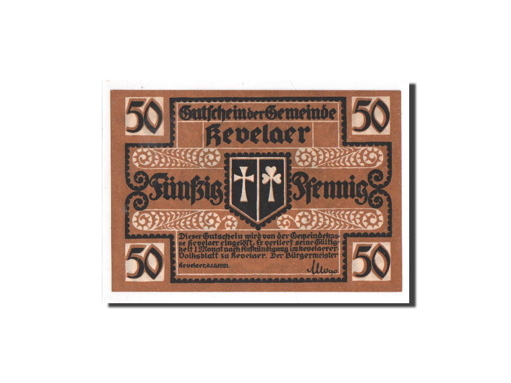 Banknote, Germany, Kevelaer, 50 Pfennig, reine, 1921, 1921-06-01, UNC(65-70)