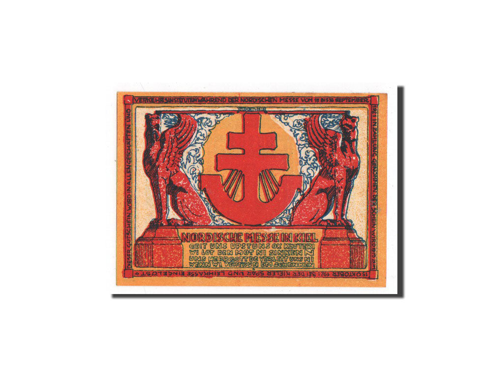 Banknote, Germany, Kiel, 10 Pfennig, statue, 1921, 1921-09-15, UNC(65-70)