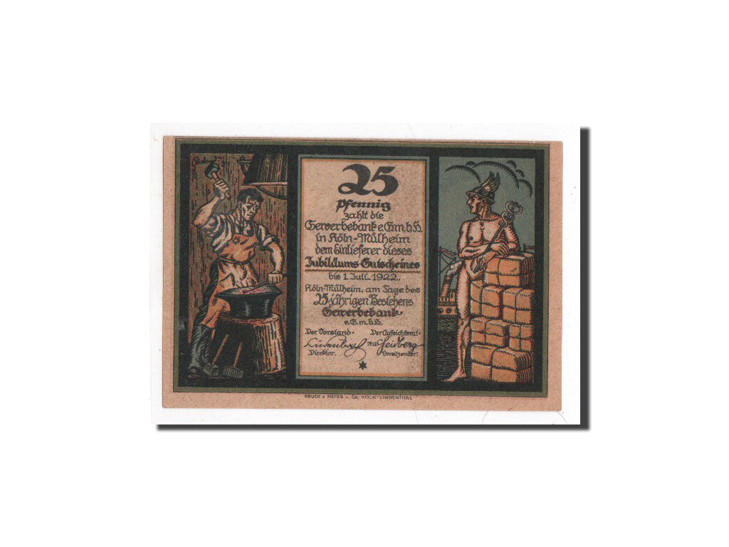 Banknote, Germany, Köln Mülheim, 25 Pfennig, Monument, O.D, Undated