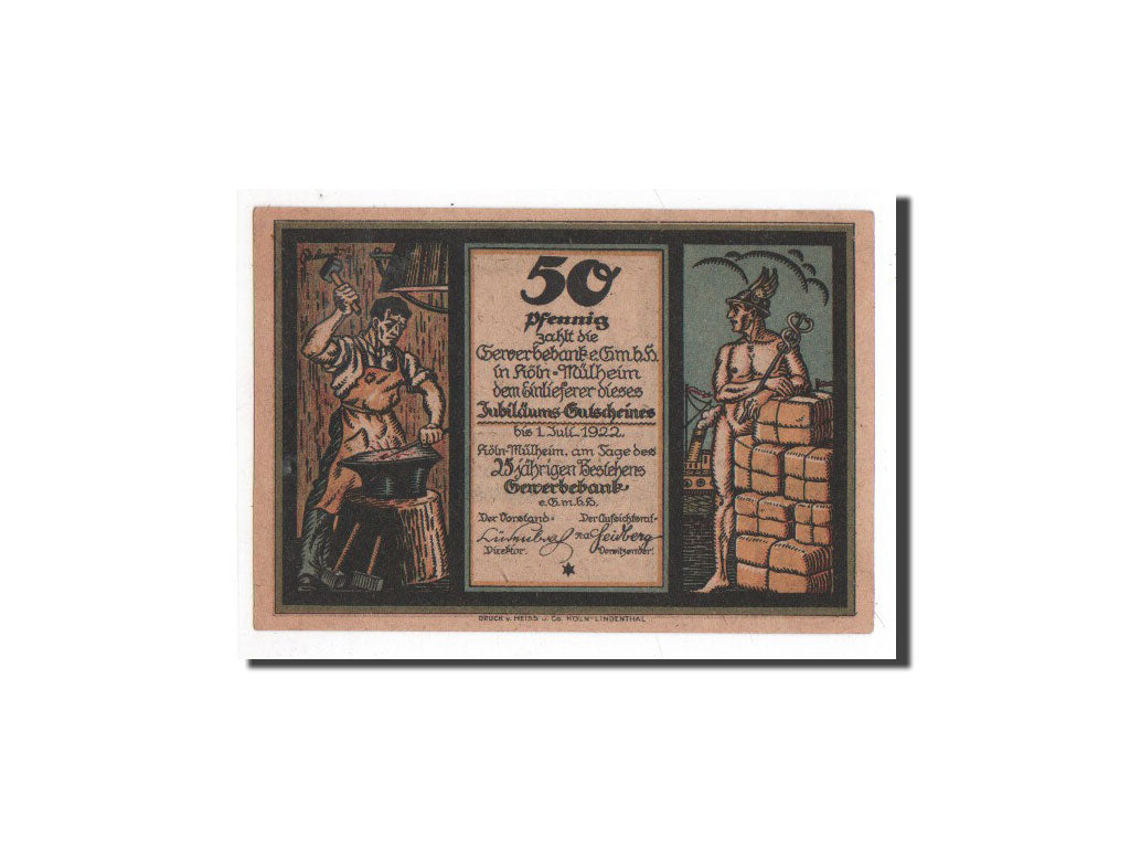 Banknote, Germany, Köln Mülheim, 50 Pfennig, bateau, O.D, Undated, UNC(65-70)