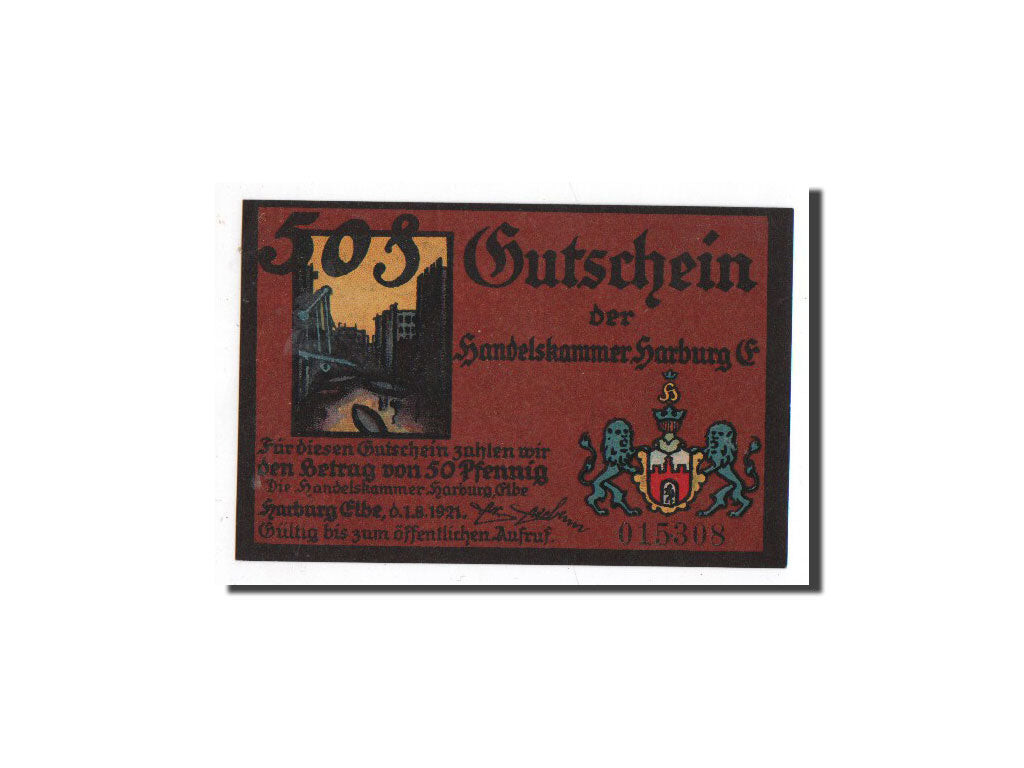 Banknote, Germany, Harburg, 50 Pfennig, paysage 2, 1921, 1921-08-01, UNC(65-70)