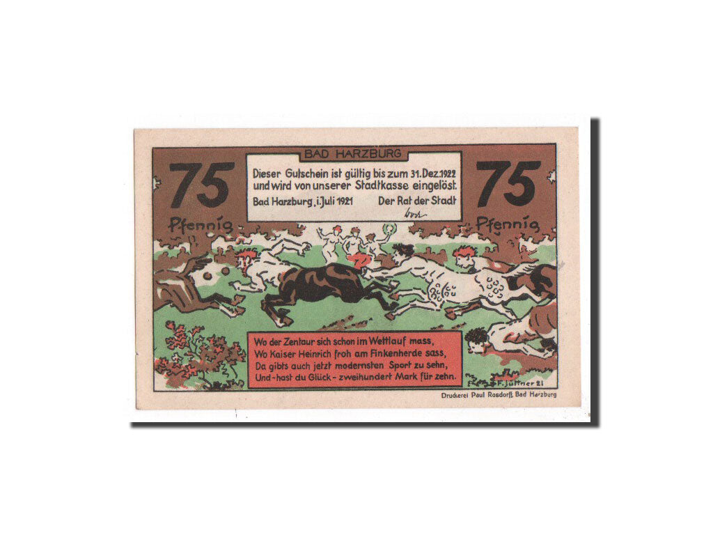 Banknote, Germany, Harburg, 75 Pfennig, personnage, 1921, Undated, UNC(65-70)