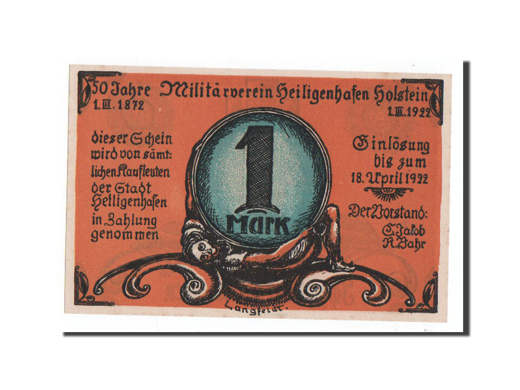 Banknote, Germany, Heiligenhafen, 1 Mark, Monument, 1922, 1922-03-01