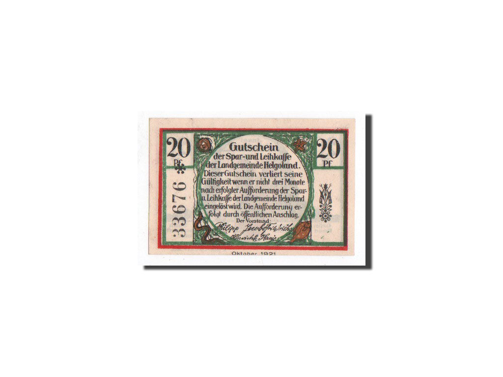 Banknote, Germany, Helgoland, 20 Pfennig, paysage 1, 1921, Undated, UNC(65-70)