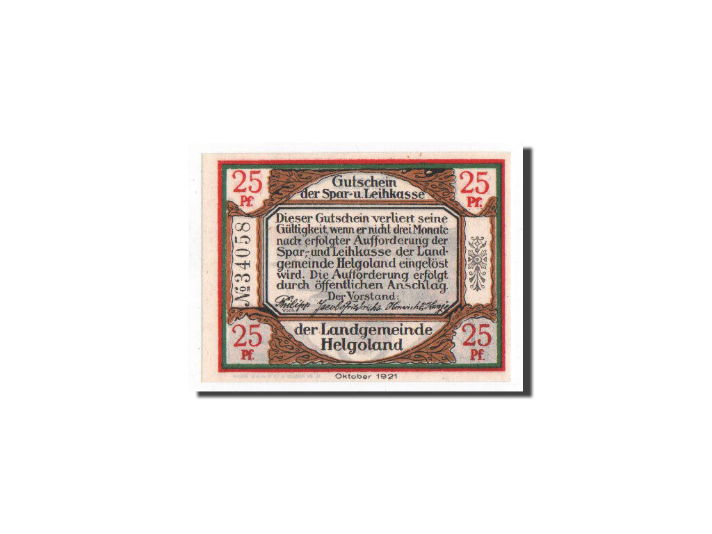 Banknote, Germany, Helgoland, 25 Pfennig, paysage 1, 1921, Undated, UNC(65-70)