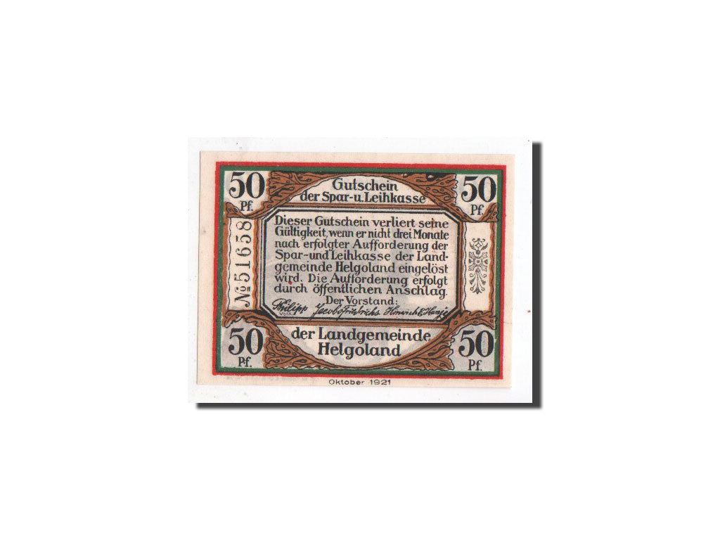 Banknote, Germany, Helgoland, 50 Pfennig, paysage, 1921, Undated, UNC(65-70)