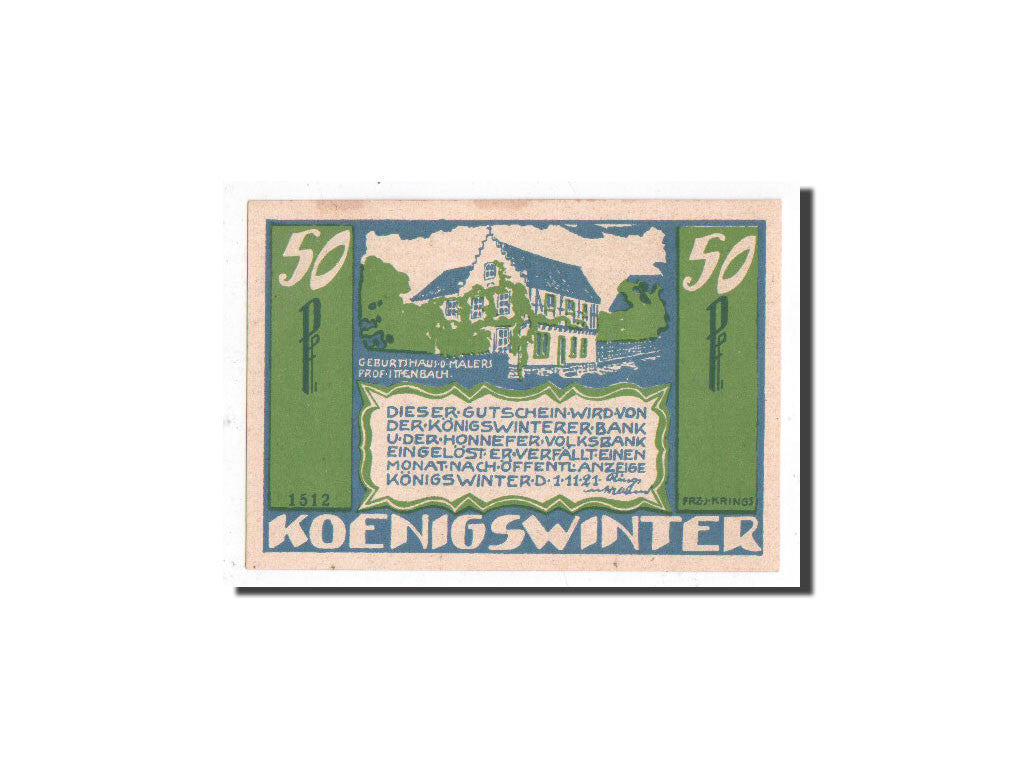 Banknote, Germany, Königswinter, 50 Pfennig, Citation, 1921, 1921-11-01