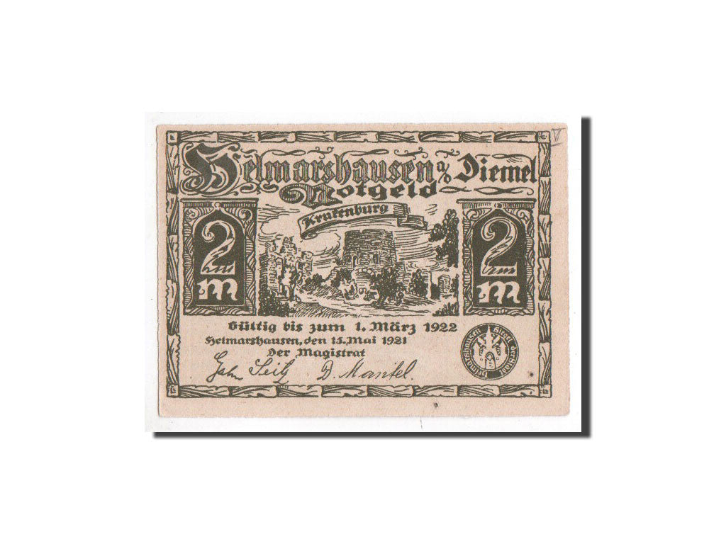Banknote, Germany, Helmarshausen, 2 Mark, mort, 1921, 1921-05-15, UNC(65-70)