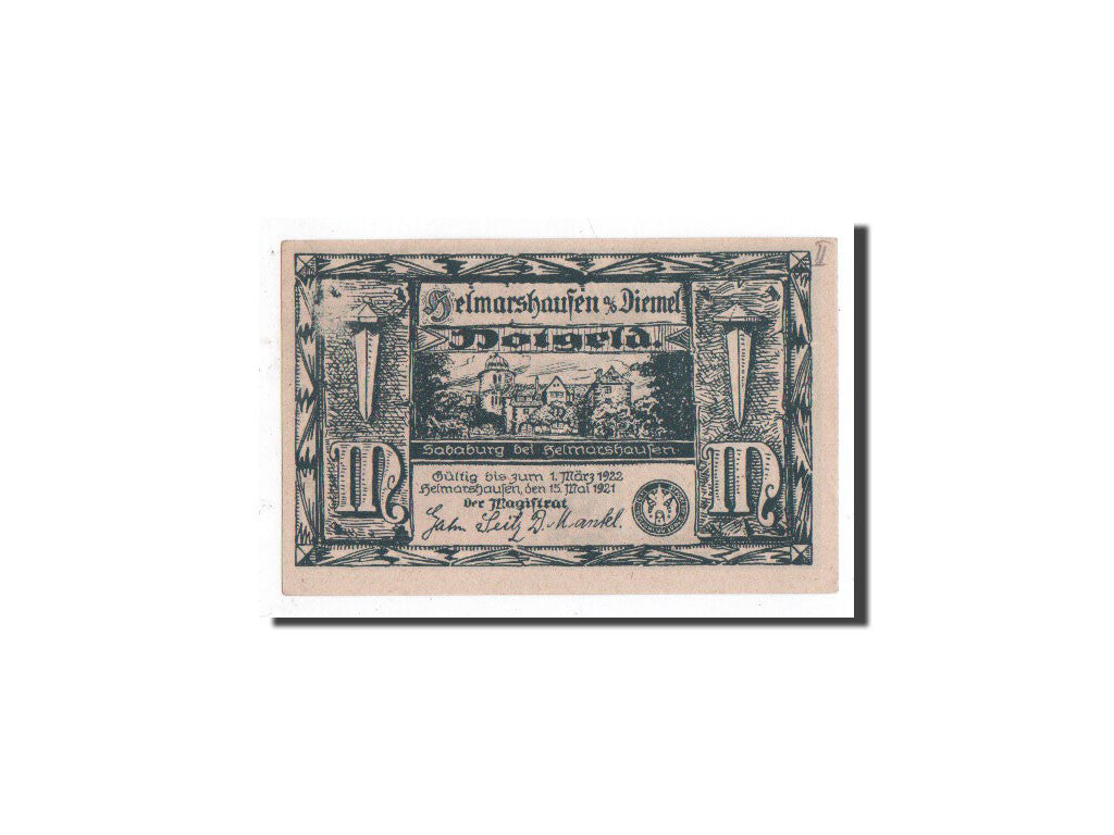 Banknote, Germany, Helmarshausen, 1 Mark, mort, 1921, 1921-05-15, UNC(65-70)