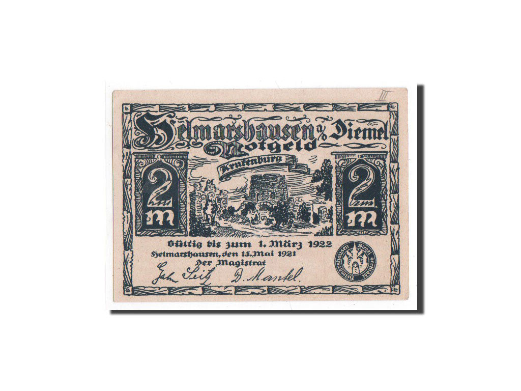Banknote, Germany, Helmarshausen, 2 Mark, mort, 1921, 1921-05-15, UNC(65-70)