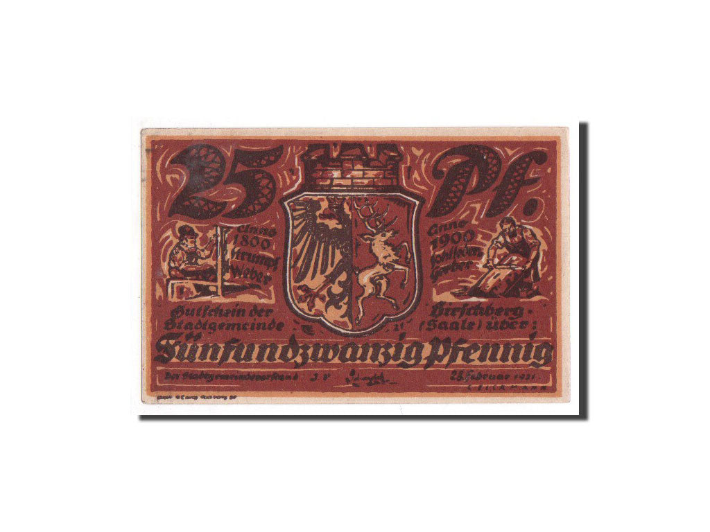 Banknote, Germany, Hirschberg a.d. Saale, 25 Pfennig, paysage, 1921, 1921-02-28
