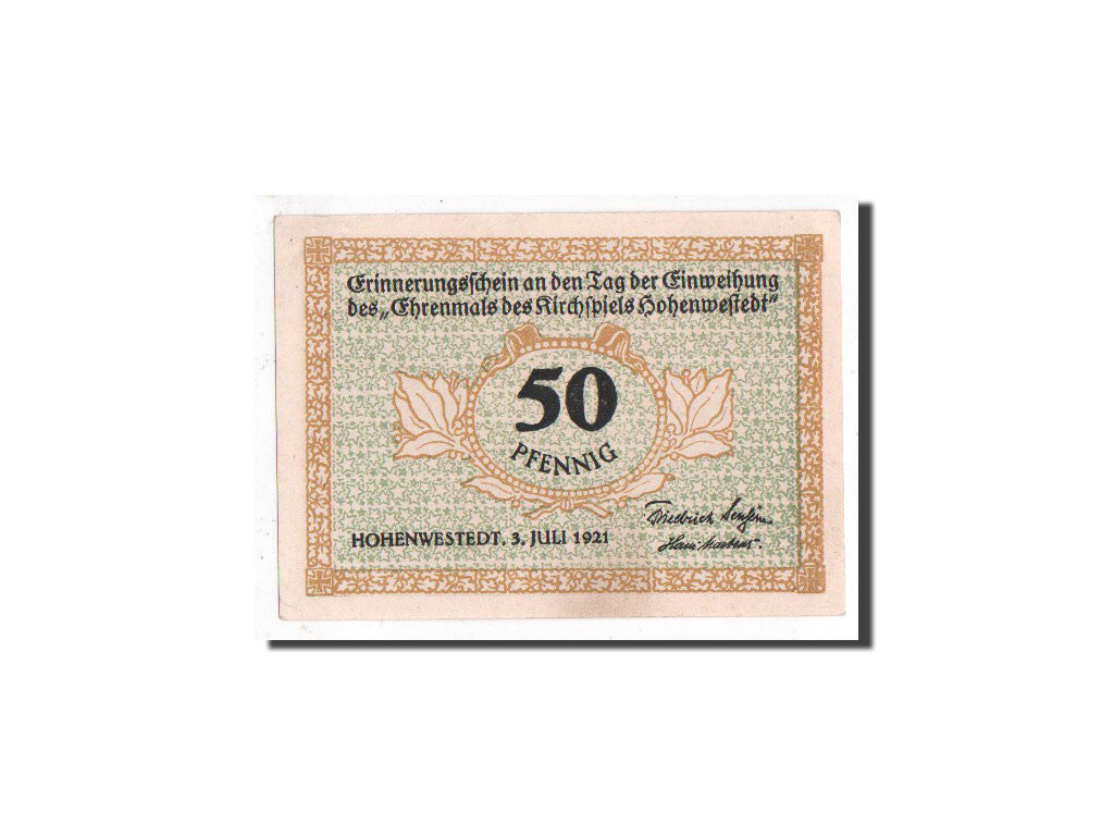 Banknote, Germany, Hohenwestedt, 50 Pfennig, construction, 1921, 1921-07-03