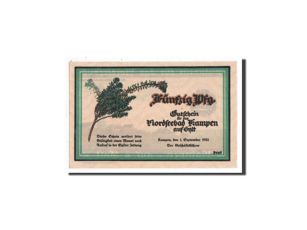 Banknote, Germany, Kampen, 50 Pfennig, paysage, 1921, 1921-09-01, UNC(65-70)