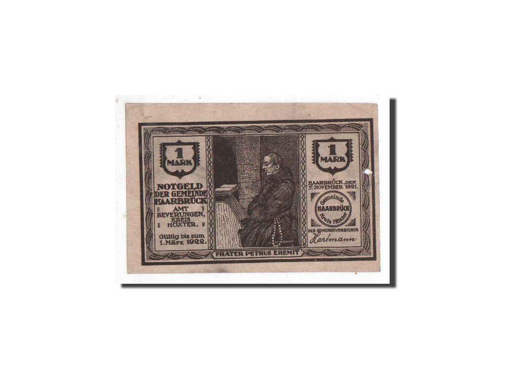 Banknot, Niemcy, Herstelle, 1 Mark, Eglise, 1921, 1921-11-01, UNC(65-70)