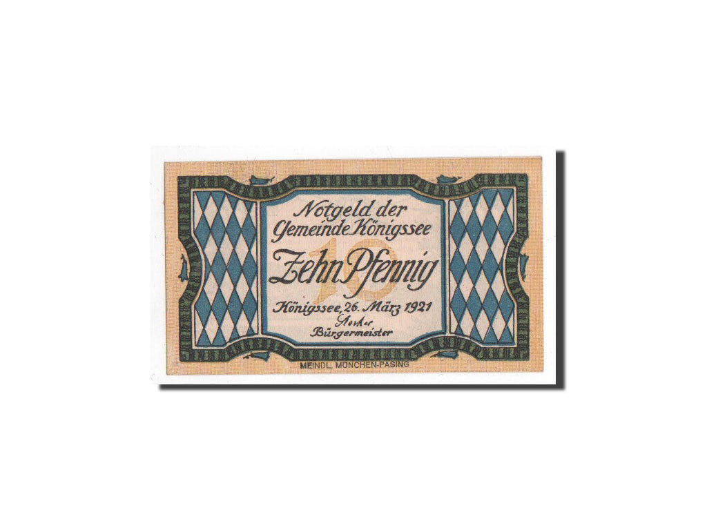 Banknote, Germany, Königssee, 10 Pfennig, paysage, 1921, 1921-03-26
