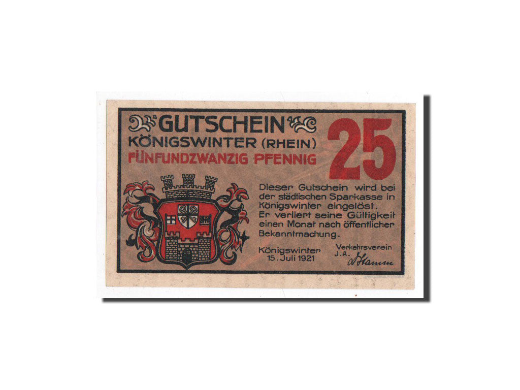 Banknote, Germany, Königswinter, 25 Pfennig, guerrier, 1921, 1921-07-15