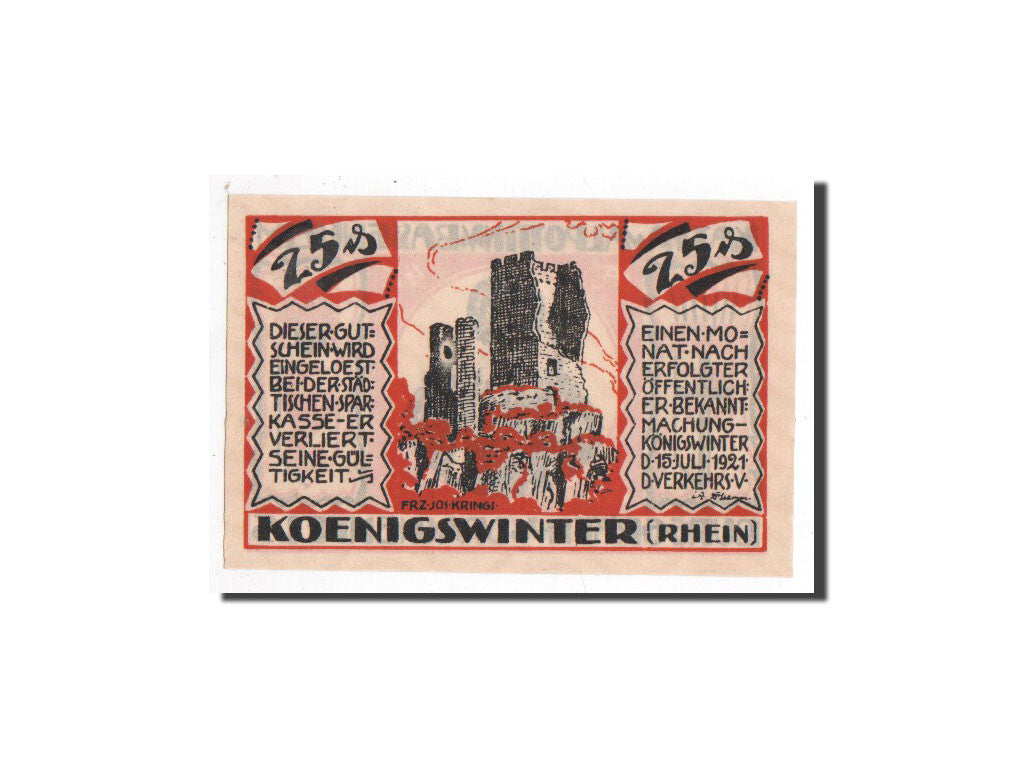 Banknote, Germany, Königswinter, 25 Pfennig, personnage, 1921, 1921-07-15