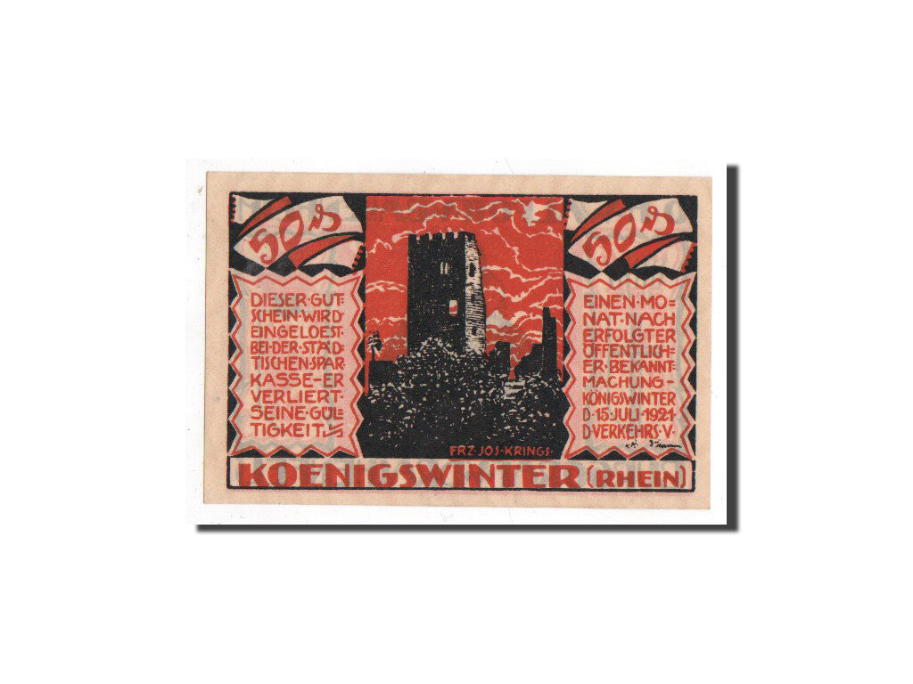 Banknote, Germany, Königswinter, 50 Pfennig, personnage, 1921, 1921-07-15