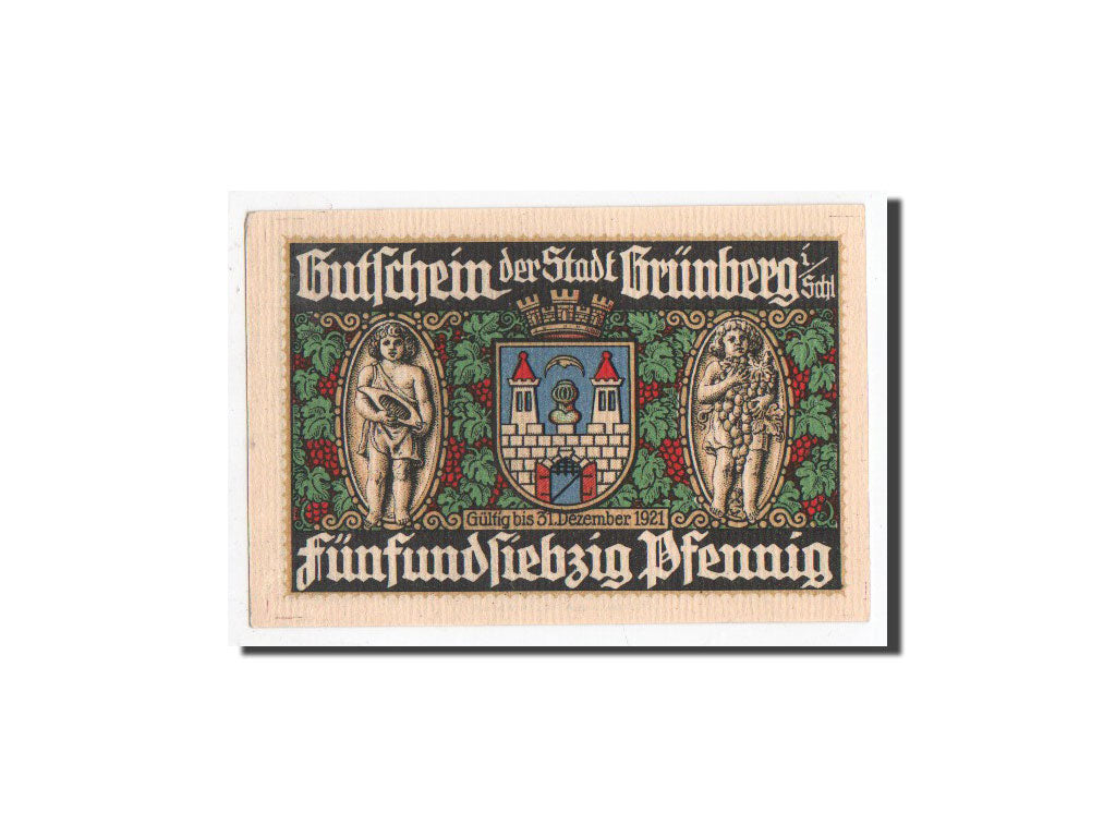 Banknot, Niemcy, Grunberg Stadt, 75 Pfennig, paysage 3, O.D, Undated