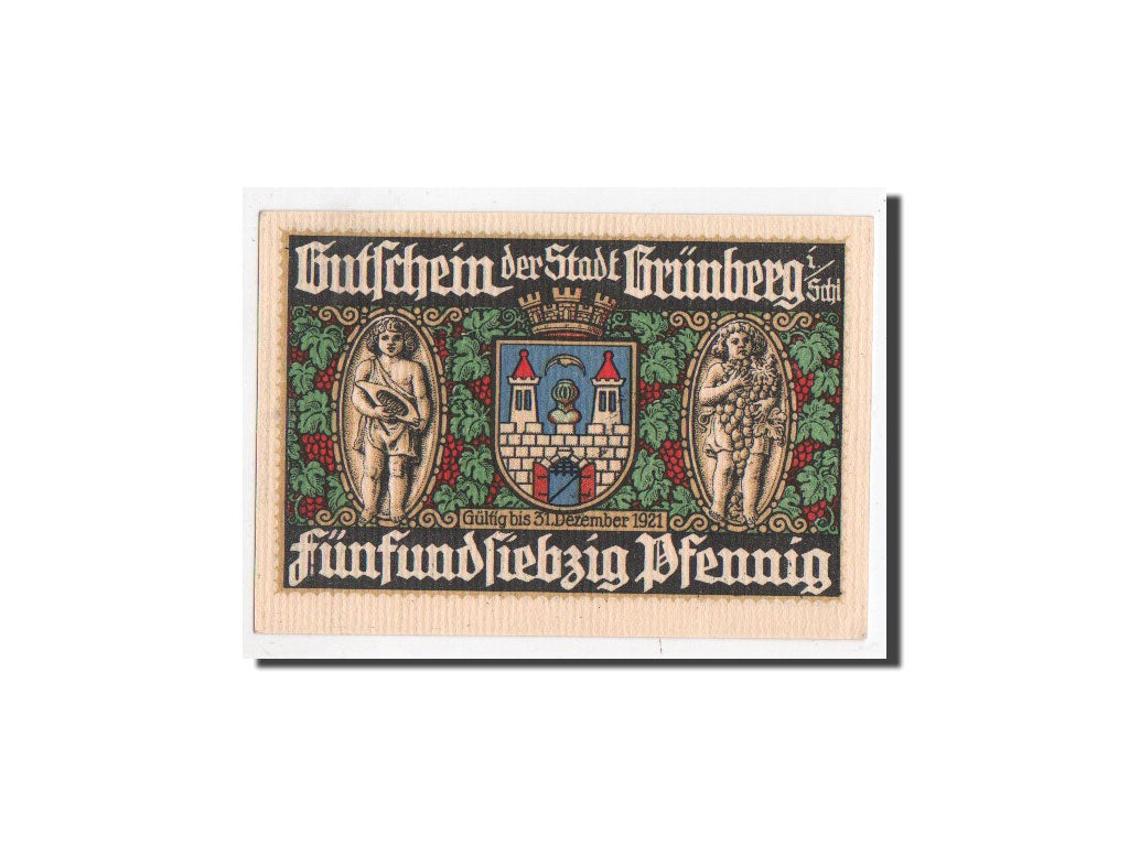 Banknote, Germany, Grunberg Stadt, 75 Pfennig, Monument, O.D, Undated