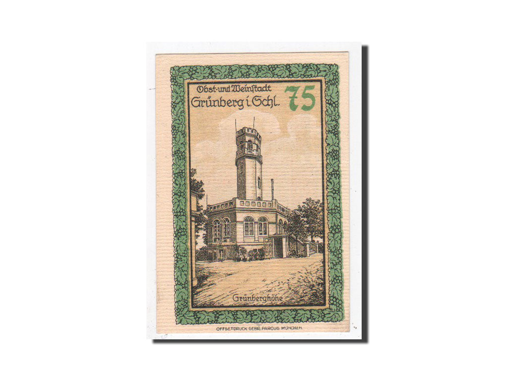 Banknote, Germany, Grunberg Stadt, 75 Pfennig, Monument, O.D, Undated