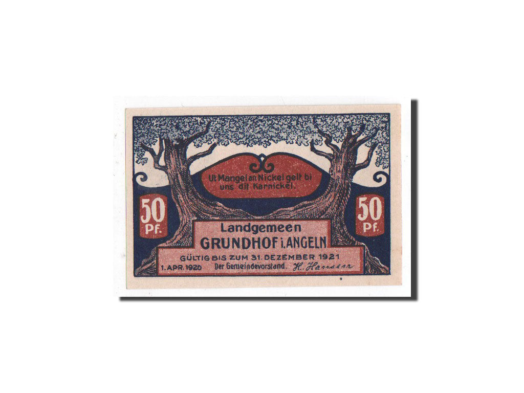 Banknote, Germany, Grundhof, 50 Pfennig, bateau, 1920, 1920-04-01, UNC(65-70)
