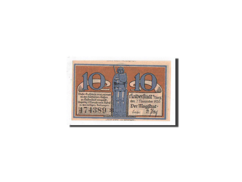 Banknot, Niemcy, Halberstadt, 10 Pfennig, Ville, 1920, 1920-11-02, UNC(65-70)