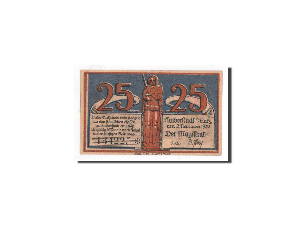 Banknote, Germany, Halberstadt, 25 Pfennig, Ville, 1920, 1920-11-02, UNC(65-70)