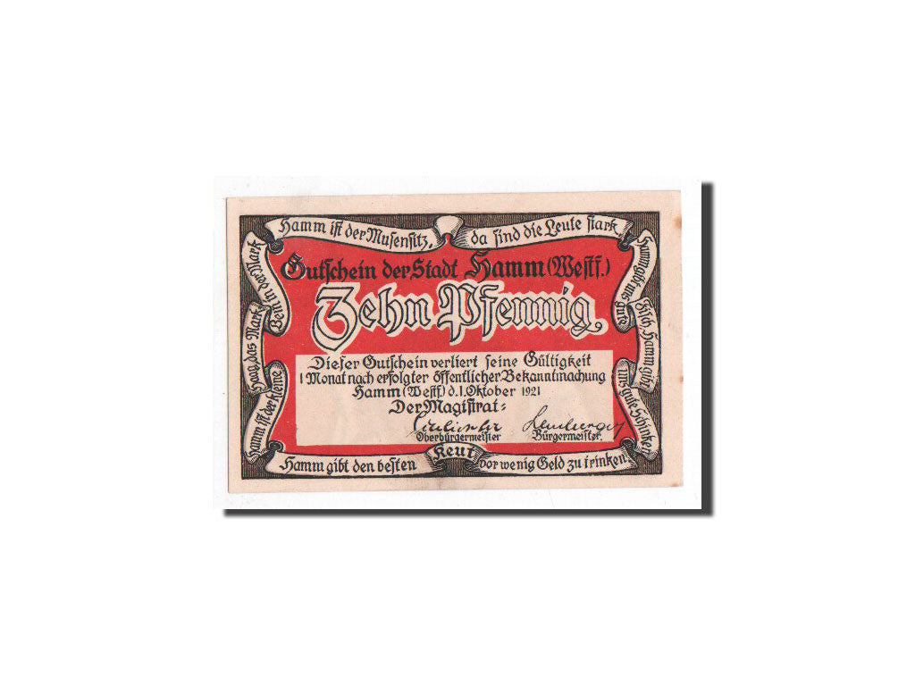 Banknote, Germany, Hamm, 10 Pfennig, rouge, 1921, 1921-10-01, UNC(65-70)