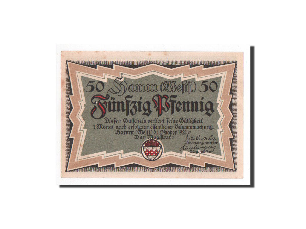 Banknote, Germany, Hamm, 50 Pfennig, vert clair, 1921, 1921-10-01, UNC(65-70)