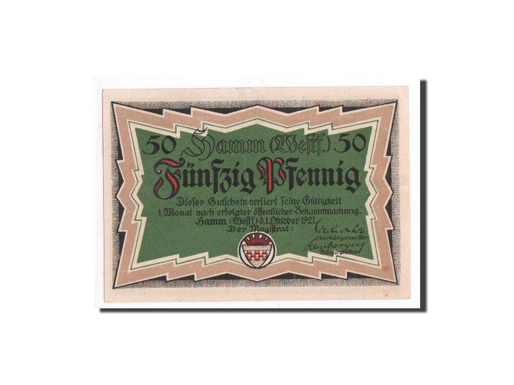Banknote, Germany, Hamm, 50 Pfennig, vert, 1921, 1921-10-01, UNC(65-70)