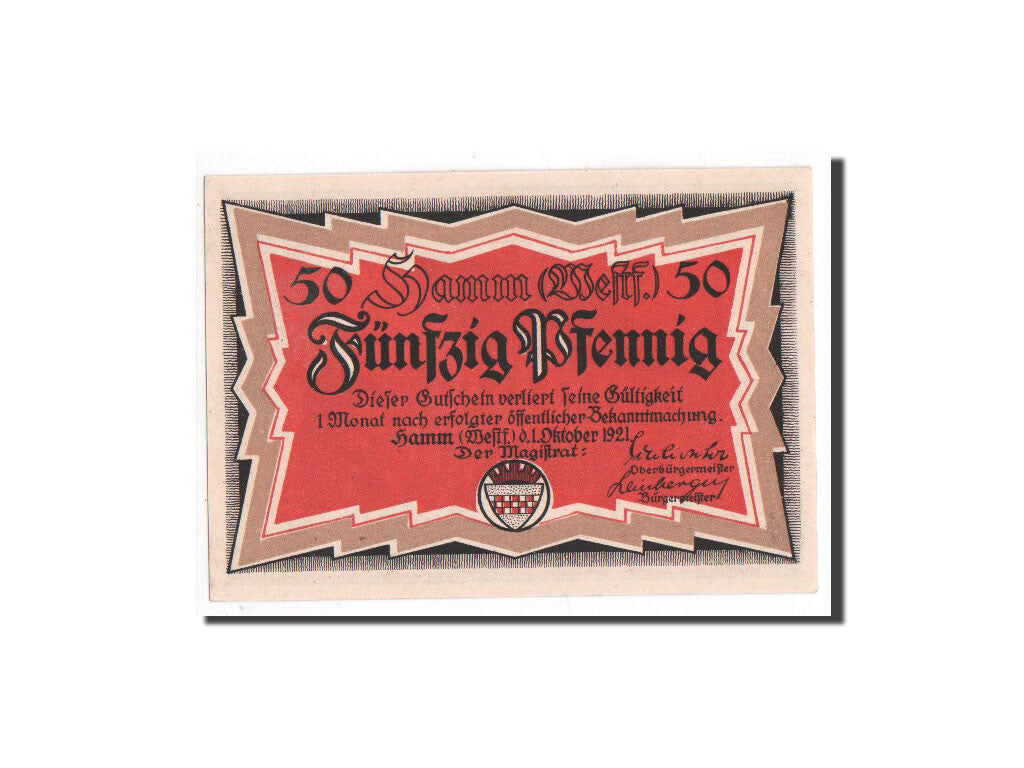 Banknote, Germany, Hamm, 50 Pfennig, rouge, 1921, 1921-10-01, UNC(65-70)