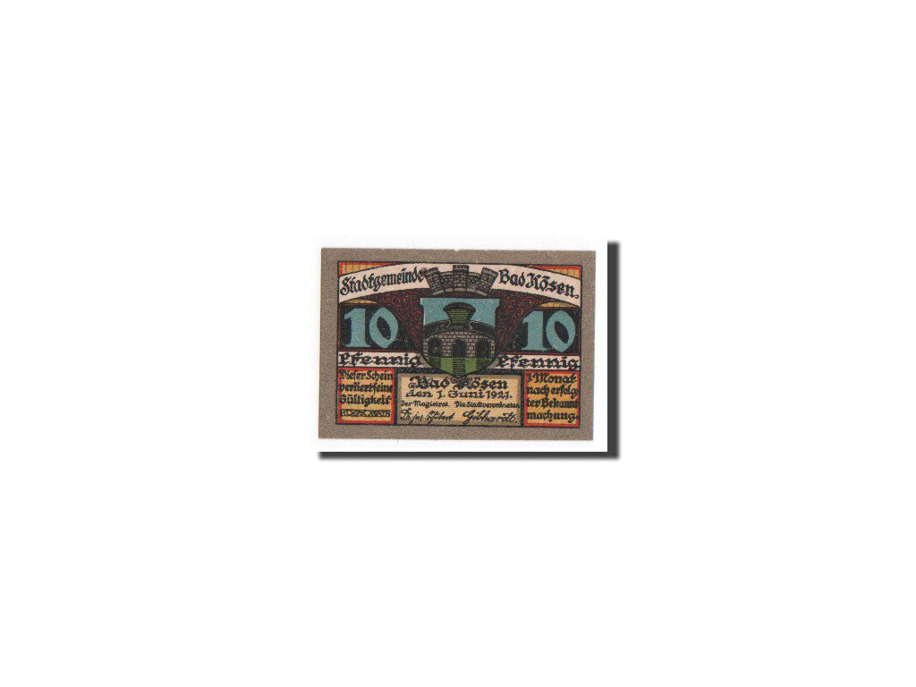 Banknote, Germany, Kösen, Bad, 10 Pfennig, machine, 1921, 1921-06-01