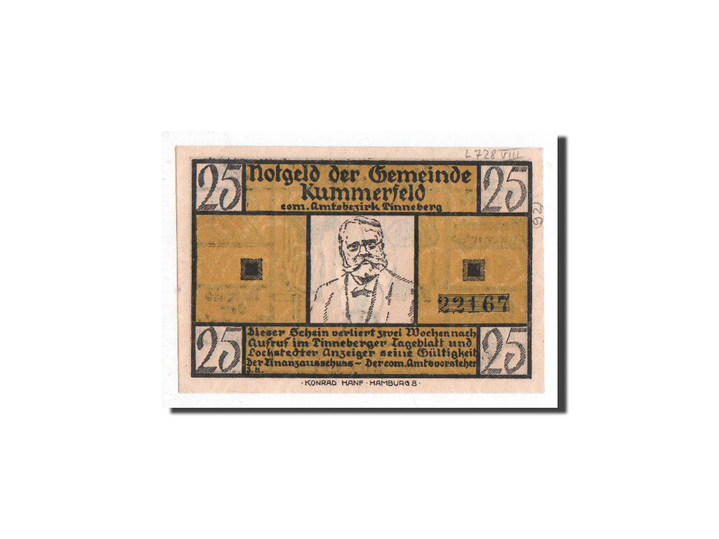 Banknote, Germany, Kummerfeld, 25 Pfennig, personnage, O.D, Undated, UNC(65-70)