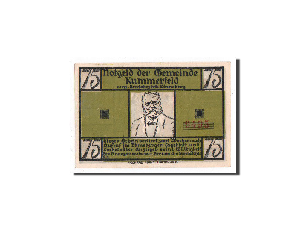 Banknote, Germany, Kummerfeld, 75 Pfennig, personnage, O.D, Undated, UNC(65-70)