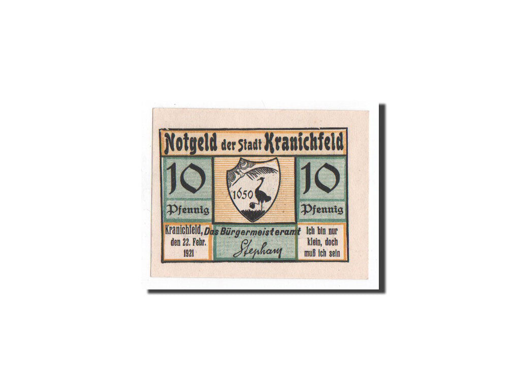 Banknote, Germany, Kranichfeld, 10 Pfennig, paysage, 1921, 1921-02-22