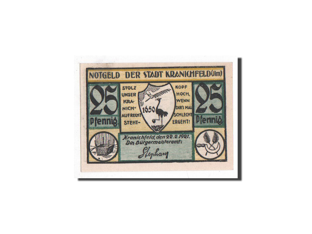 Banknote, Germany, Kranichfeld, 25 Pfennig, paysage, 1921, 1921-02-22