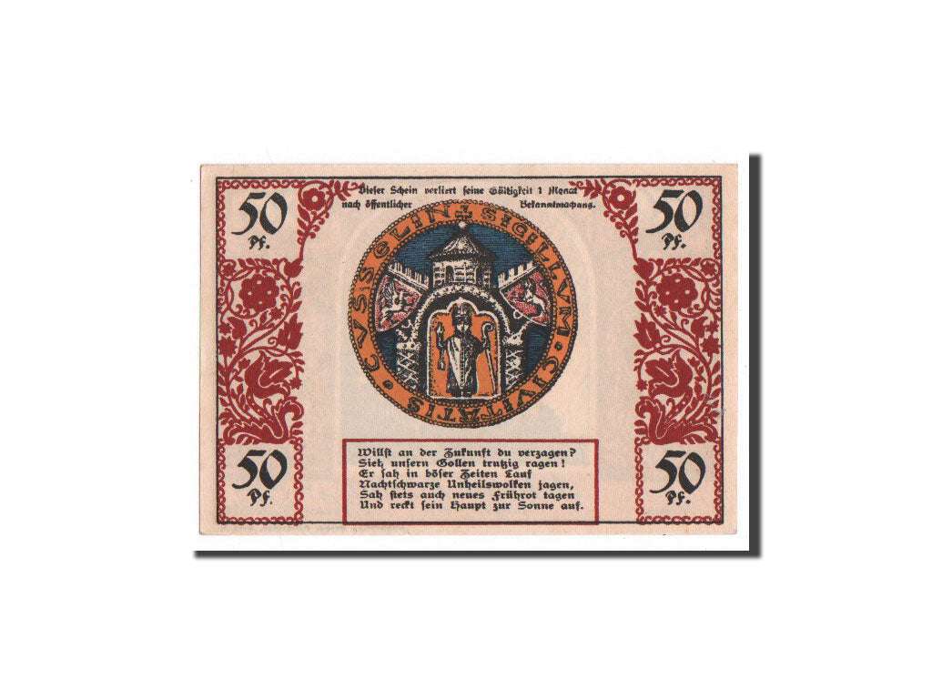 Banknote, Germany, köslin, 50 Pfennig, Monument, 1921, Undated, UNC(65-70)