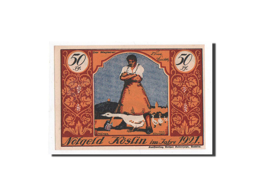 Banknote, Germany, köslin, 50 Pfennig, personnage, 1921, Undated, UNC(65-70)