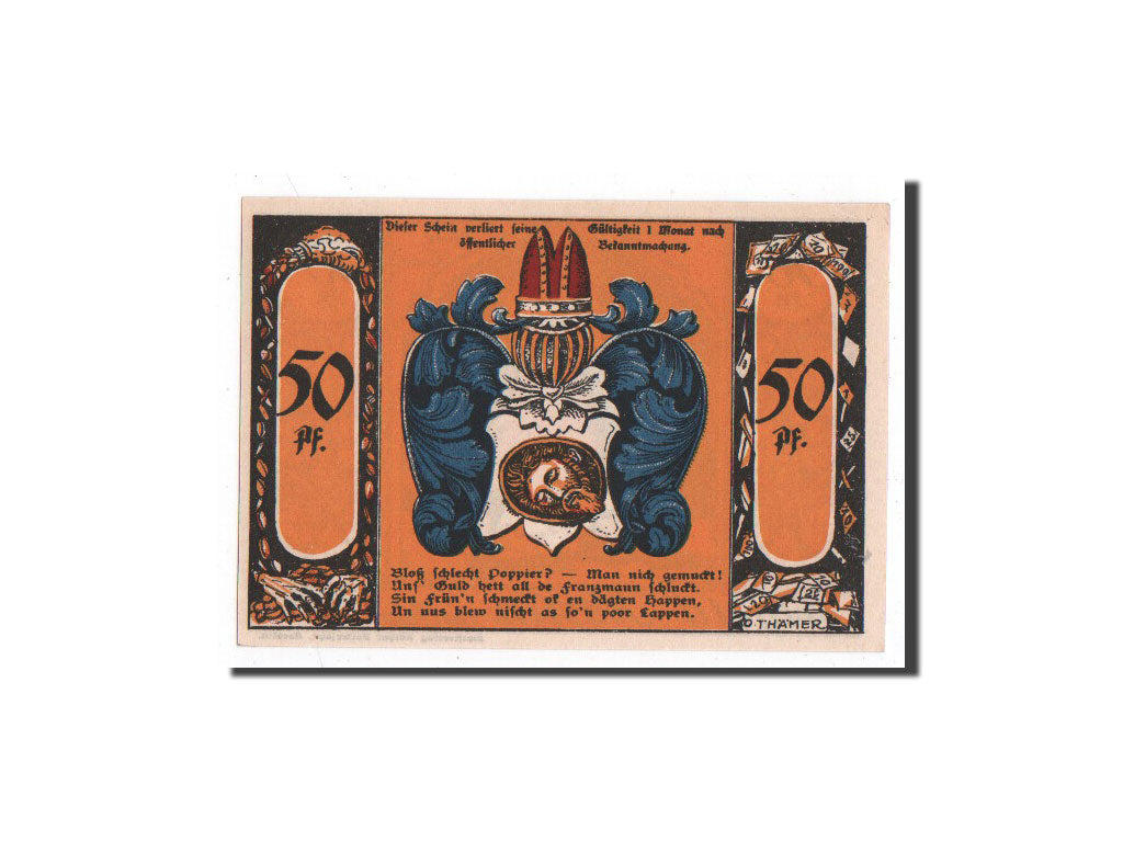 Banknote, Germany, köslin, 50 Pfennig, personnage, 1921, Undated, UNC(65-70)