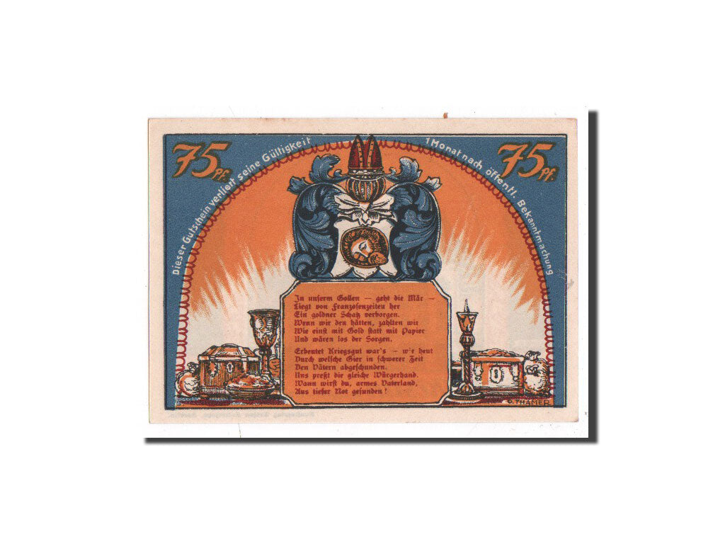 Banknote, Germany, köslin, 75 Pfennig, cathédrale, 1921, Undated, UNC(65-70)