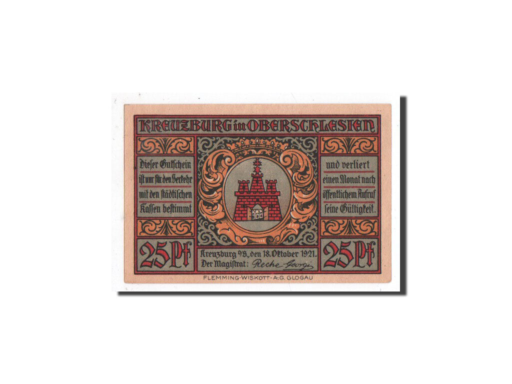 Banknote, Germany, Kreuzburg, 25 Pfennig, cloches, 1921, 1921-10-18, UNC(65-70)