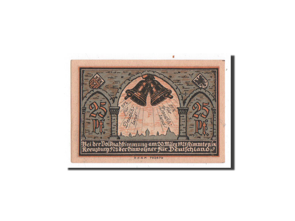 Banknote, Germany, Kreuzburg, 25 Pfennig, cloches, 1921, 1921-10-18, UNC(65-70)