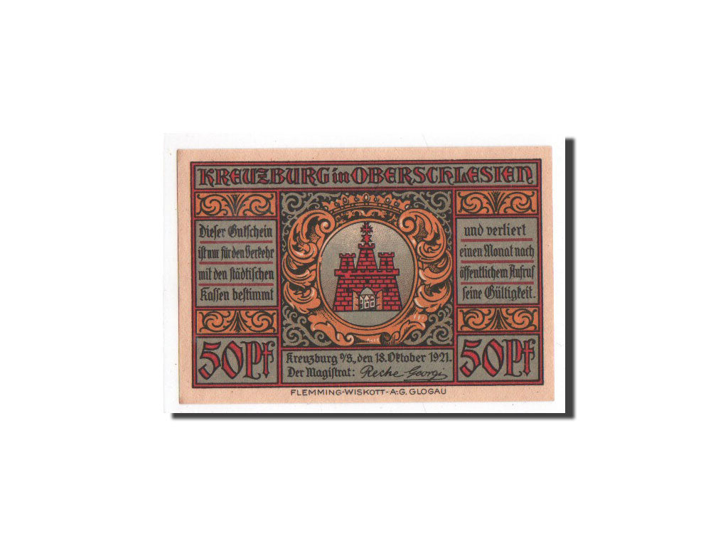 Banknote, Germany, Kreuzburg, 50 Pfennig, paysage, 1921, 1921-10-18, UNC(65-70)