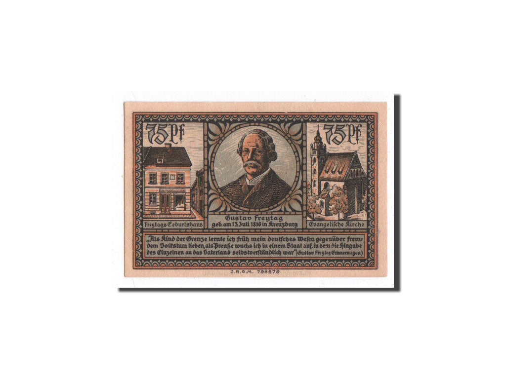 Banknote, Germany, Kreuzburg, 75 Pfennig, personnage, 1921, 1921-10-18