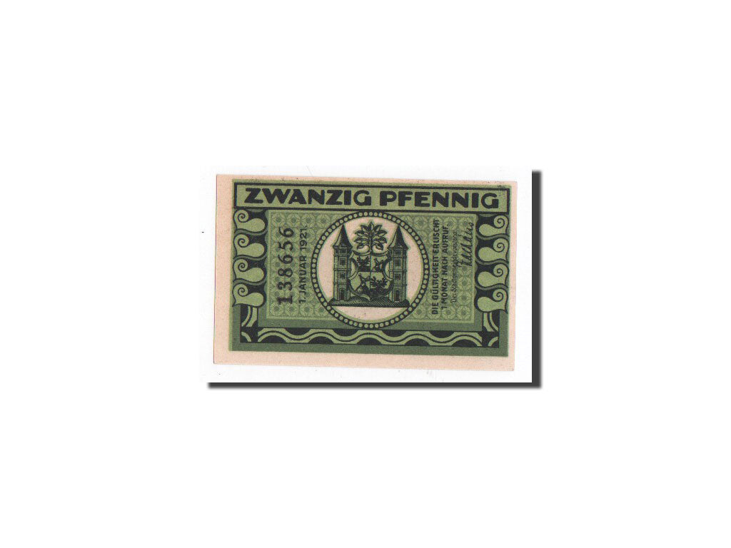 Banknote, Germany, Llmenau, 20 Pfennig, personnage, 1921, 1921-01-01